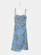 Elara Floral Tie Shoulder Slit Midi Dress