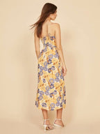 Elara Floral Tie Shoulder Slit Midi Dress