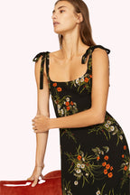 Elara Floral Tie Shoulder Slit Midi Dress