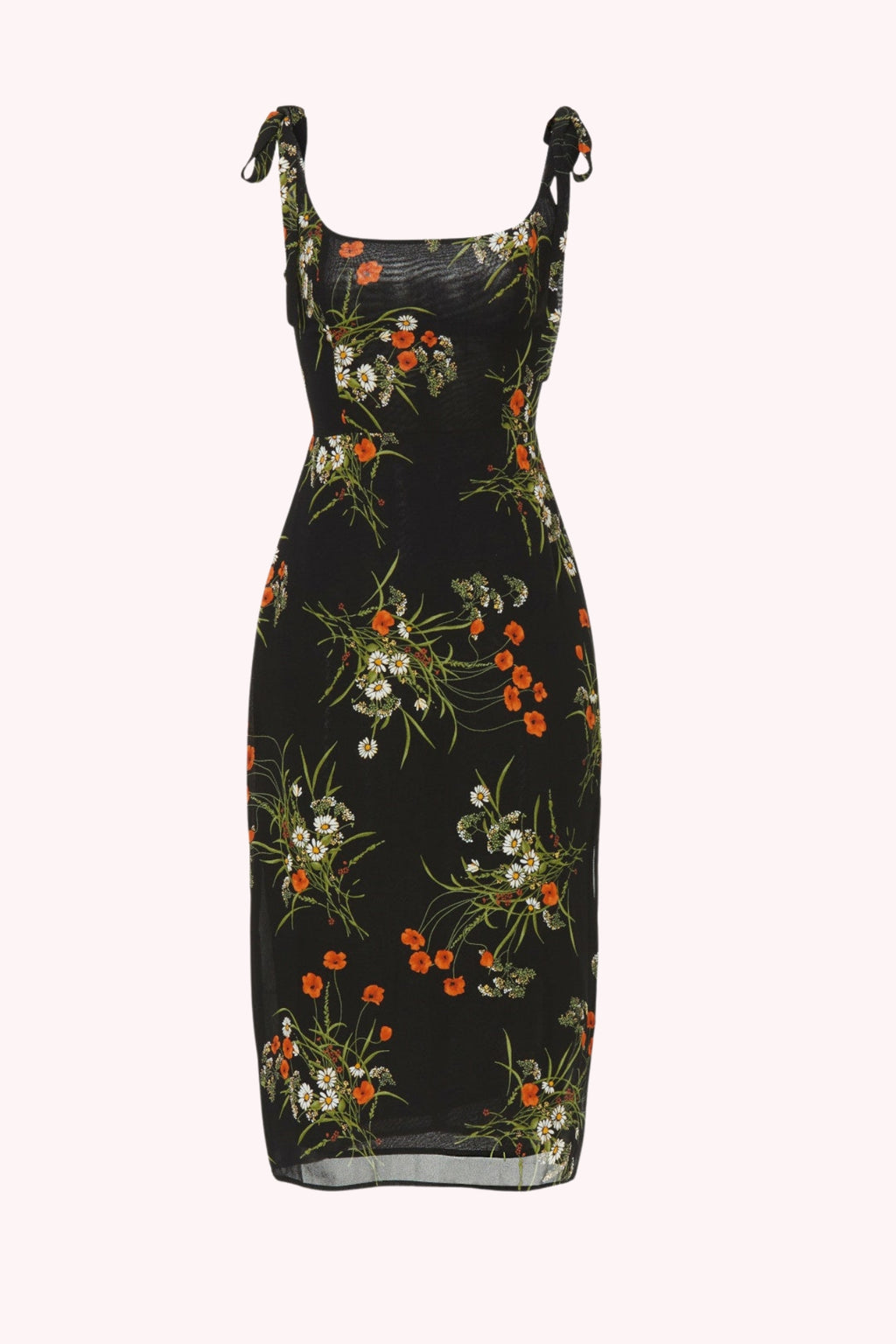 Elara Floral Tie Shoulder Slit Midi Dress