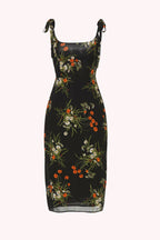 Elara Floral Tie Shoulder Slit Midi Dress