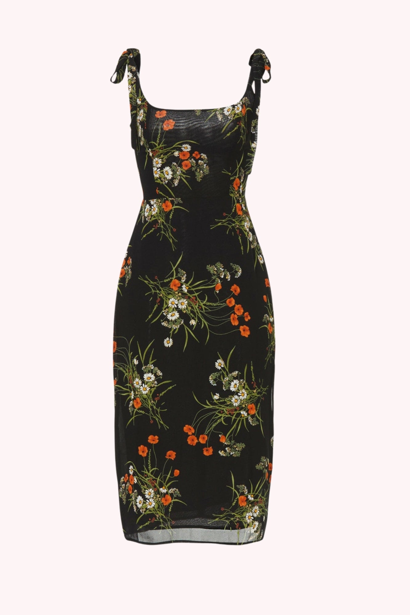 Elara Floral Tie Shoulder Slit Midi Dress