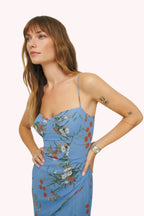 Elara Floral Tie Shoulder Slit Midi Dress