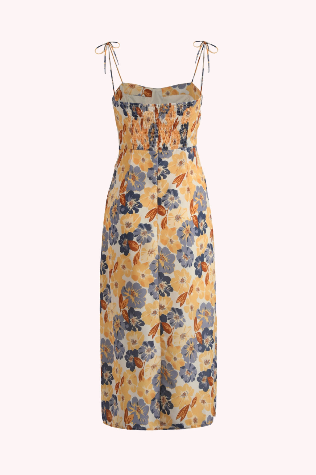 Elara Floral Tie Shoulder Slit Midi Dress