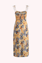 Elara Floral Tie Shoulder Slit Midi Dress