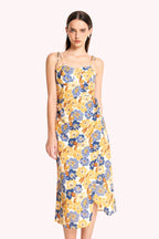 Elara Floral Tie Shoulder Slit Midi Dress