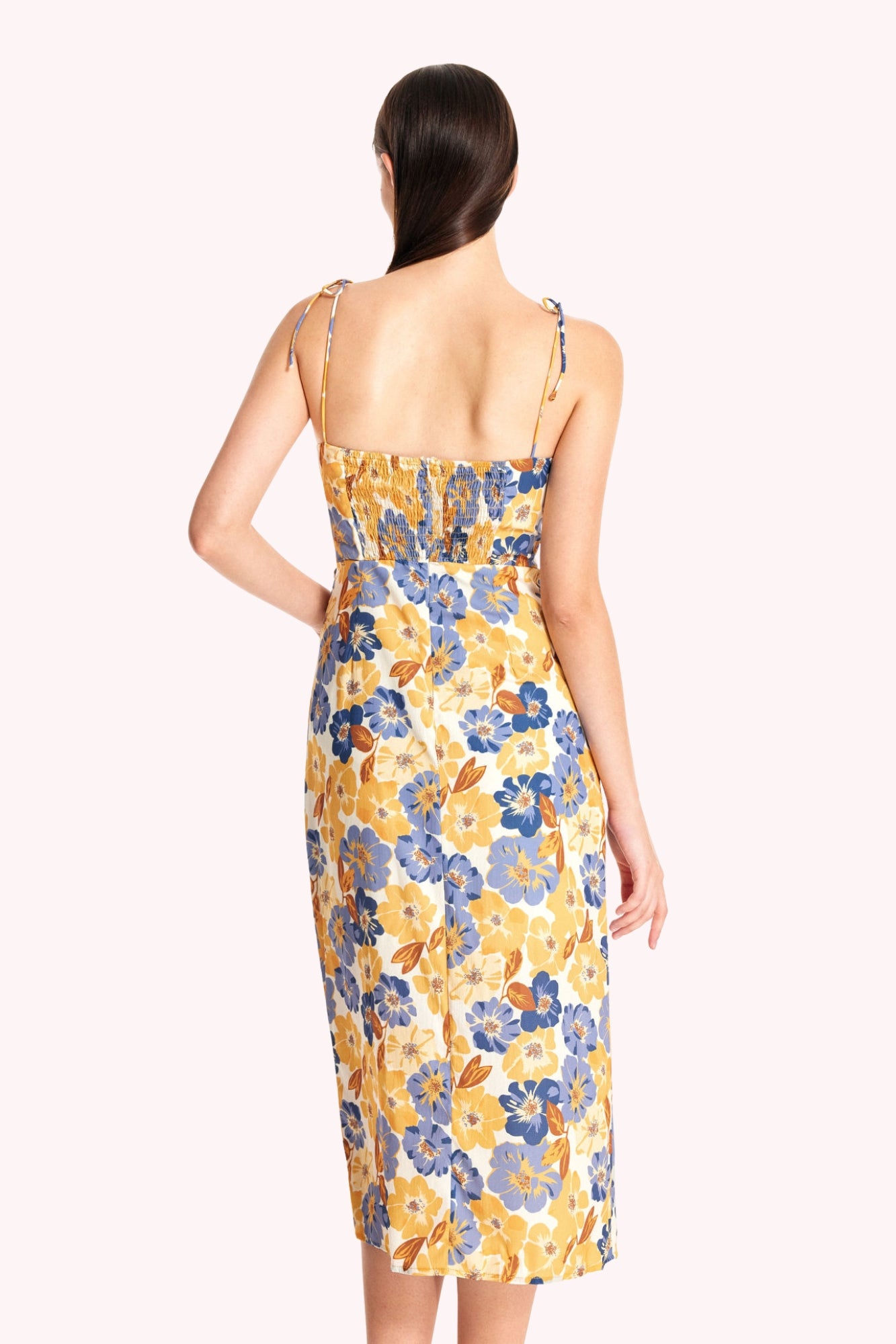 Elara Floral Tie Shoulder Slit Midi Dress