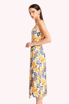 Elara Floral Tie Shoulder Slit Midi Dress