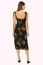 Elara Floral Tie Shoulder Slit Midi Dress