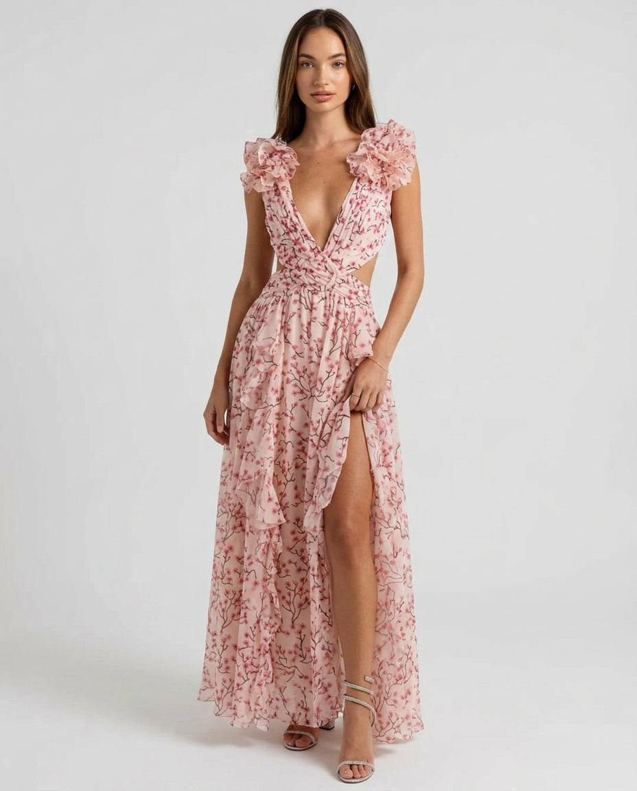 Isabella Floral V-Neck Maxi Dress