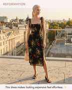 Elara Floral Tie Shoulder Slit Midi Dress