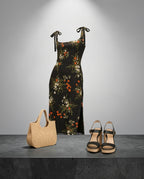 Elara Floral Tie Shoulder Slit Midi Dress