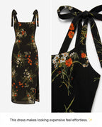 Elara Floral Tie Shoulder Slit Midi Dress
