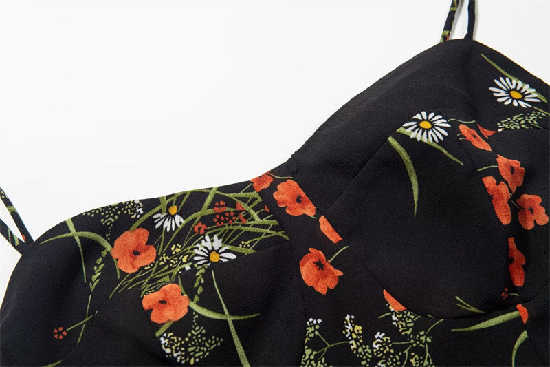 Elara Floral Tie Shoulder Slit Midi Dress