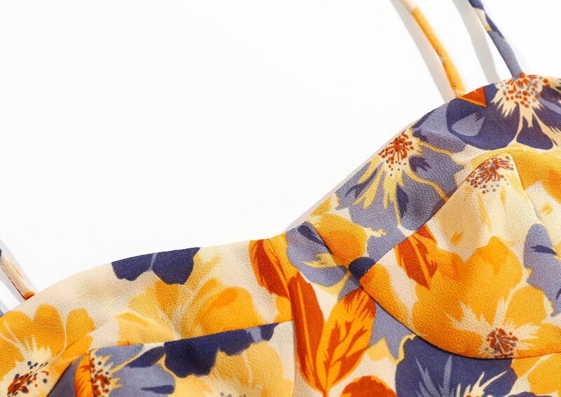 Elara Floral Tie Shoulder Slit Midi Dress
